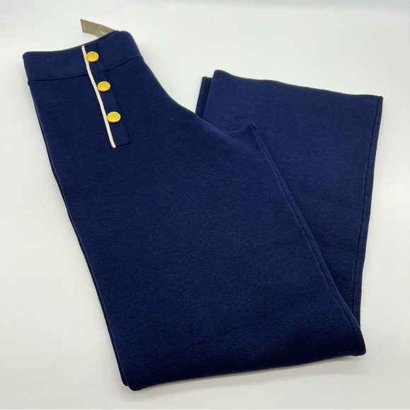 J. Crew Navy w/White Trim Wide Leg Knit Pants w/Gold metallic Buttons-Size S - Picture 1 of 14